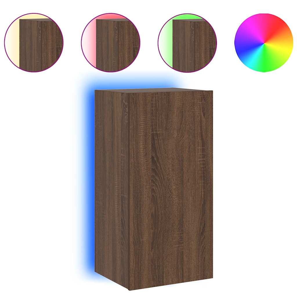 TV Wall Cabinet with LED Lights Brown Oak 40.5x35x80 cm