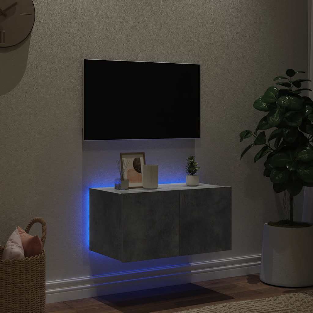 TV Wall Cabinet with LED Lights Concrete Grey 60x35x31 cm