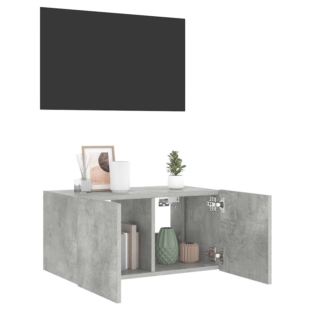 TV Wall Cabinet with LED Lights Concrete Grey 60x35x31 cm