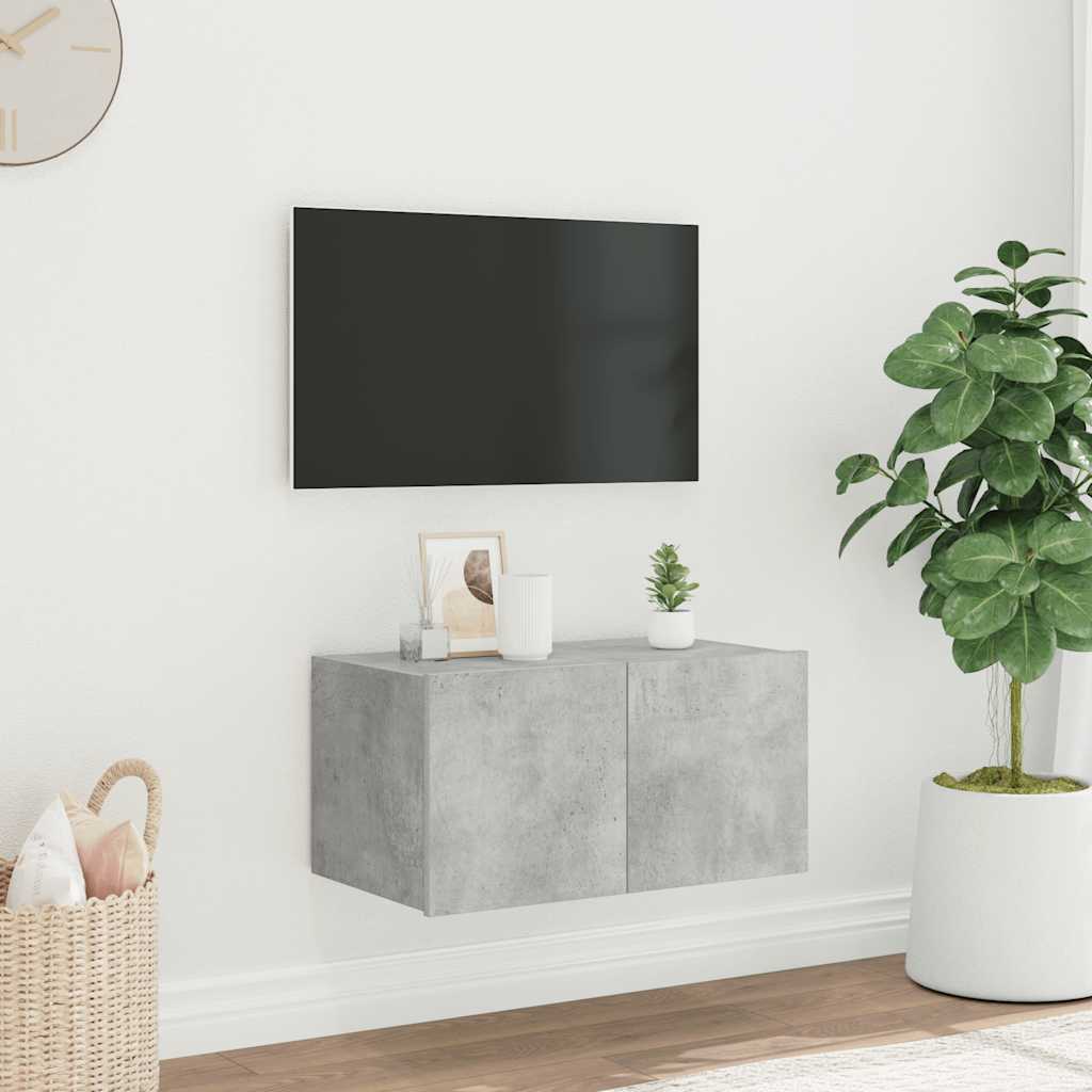TV Wall Cabinet with LED Lights Concrete Grey 60x35x31 cm