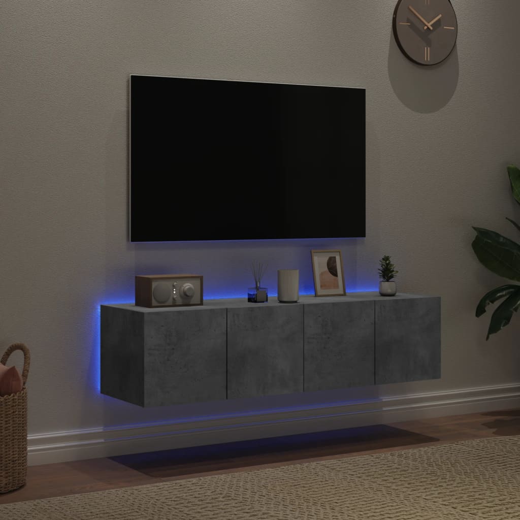 vidaXL TV Wall Cabinets with LED Lights 2 pcs Concrete Grey 60x35x31 cm