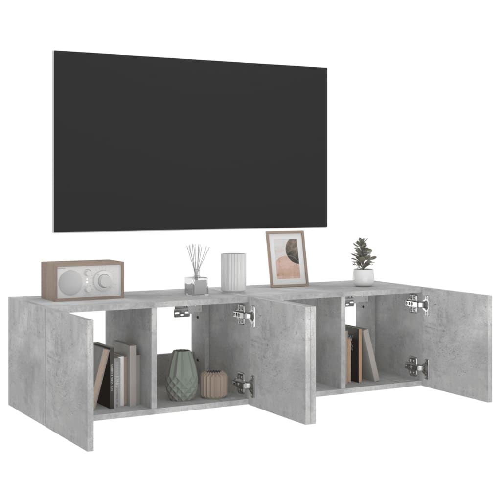 vidaXL TV Wall Cabinets with LED Lights 2 pcs Concrete Grey 60x35x31 cm