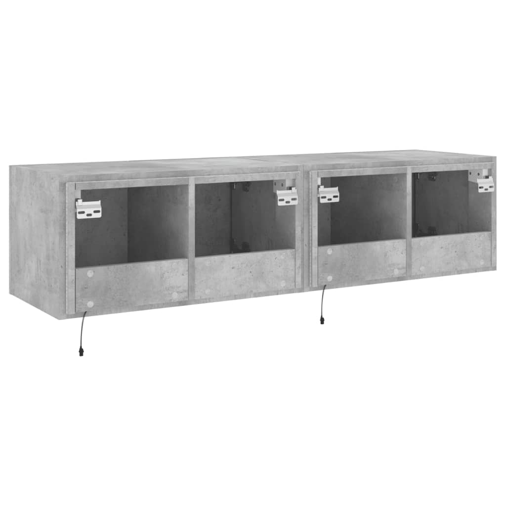 vidaXL TV Wall Cabinets with LED Lights 2 pcs Concrete Grey 60x35x31 cm