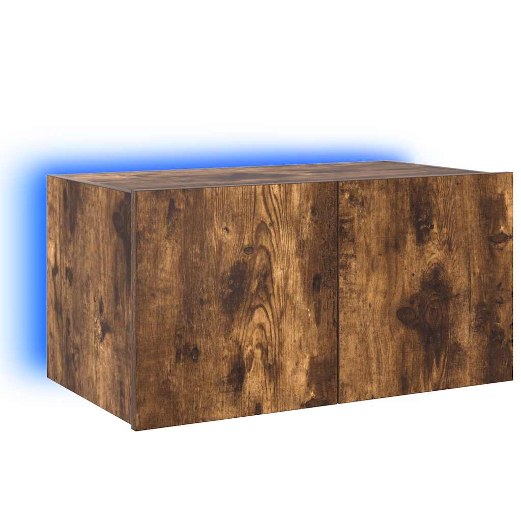 TV Wall Cabinet with LED Lights Smoked Oak 60x35x31 cm