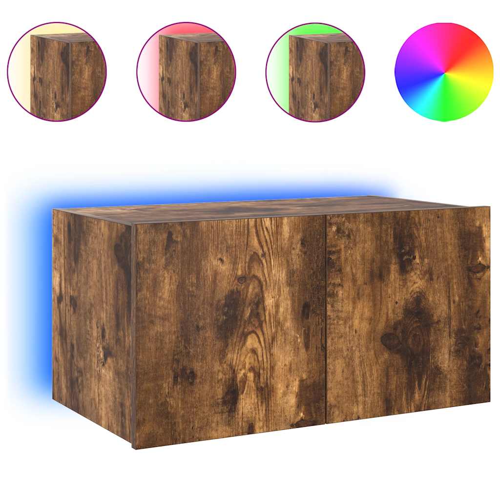 TV Wall Cabinet with LED Lights Smoked Oak 60x35x31 cm