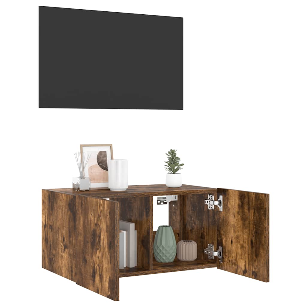 TV Wall Cabinet with LED Lights Smoked Oak 60x35x31 cm