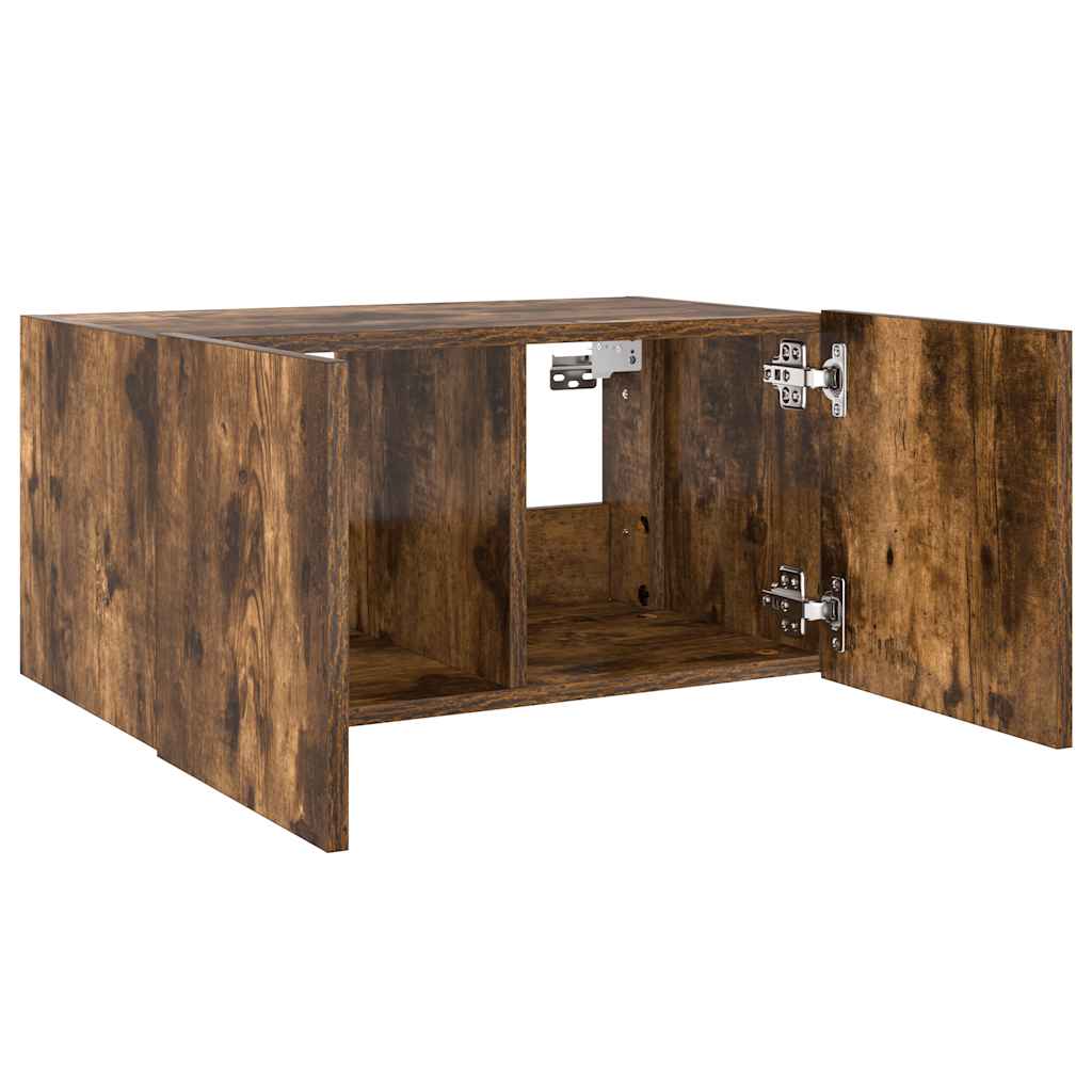 TV Wall Cabinet with LED Lights Smoked Oak 60x35x31 cm