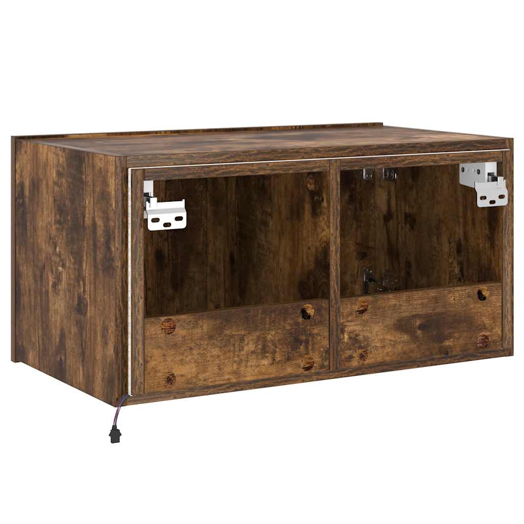 TV Wall Cabinet with LED Lights Smoked Oak 60x35x31 cm