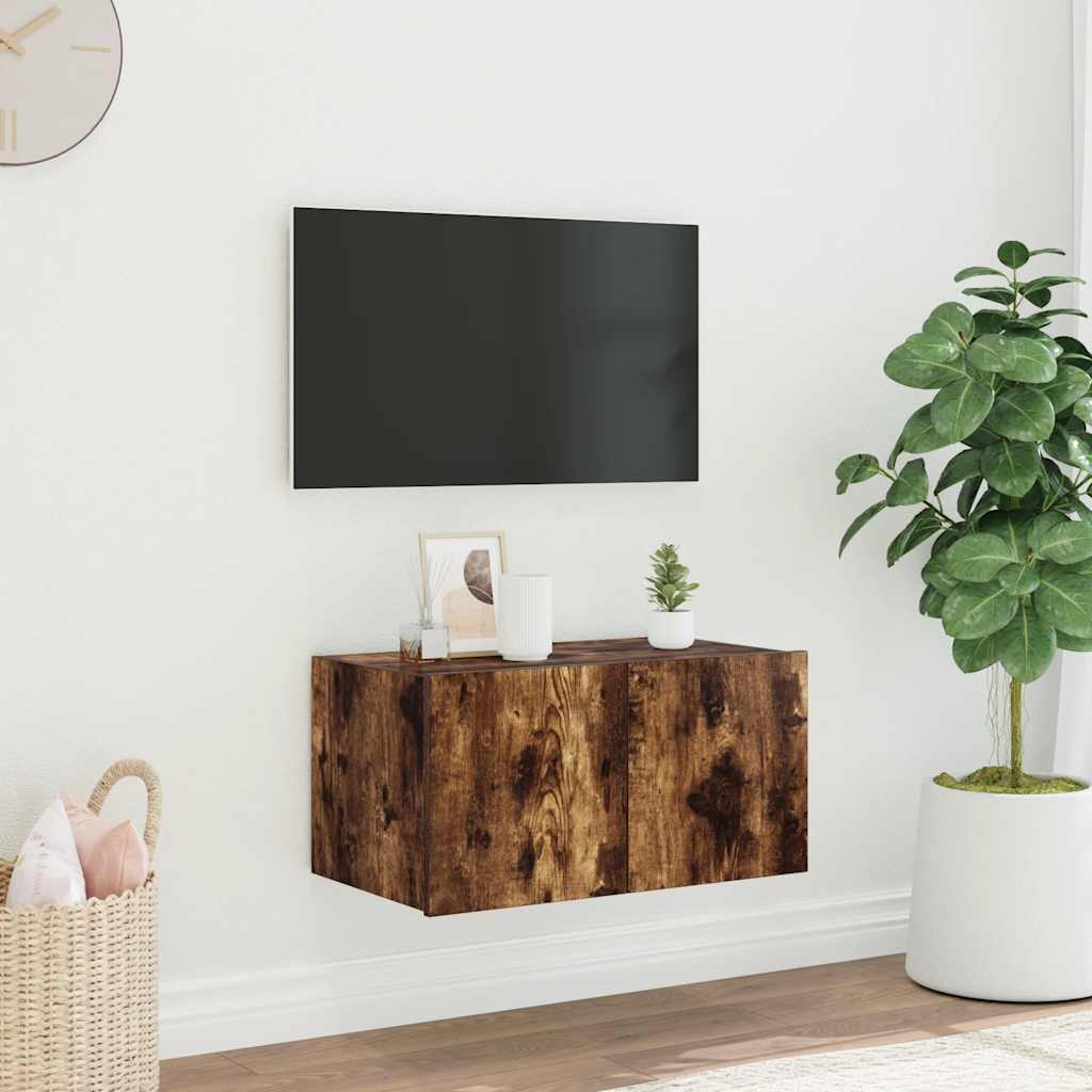 TV Wall Cabinet with LED Lights Smoked Oak 60x35x31 cm