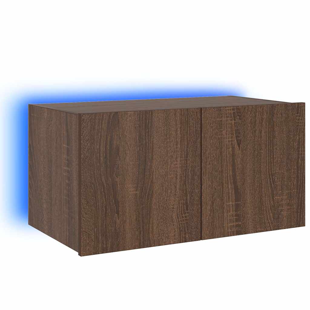 TV Wall Cabinet with LED Lights Brown Oak 60x35x31 cm