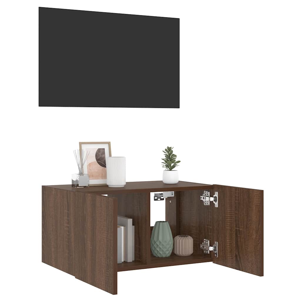 TV Wall Cabinet with LED Lights Brown Oak 60x35x31 cm