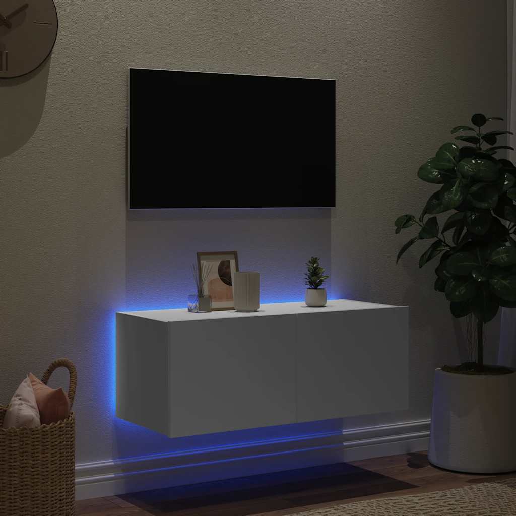 TV Wall Cabinet with LED Lights White 80x35x31 cm