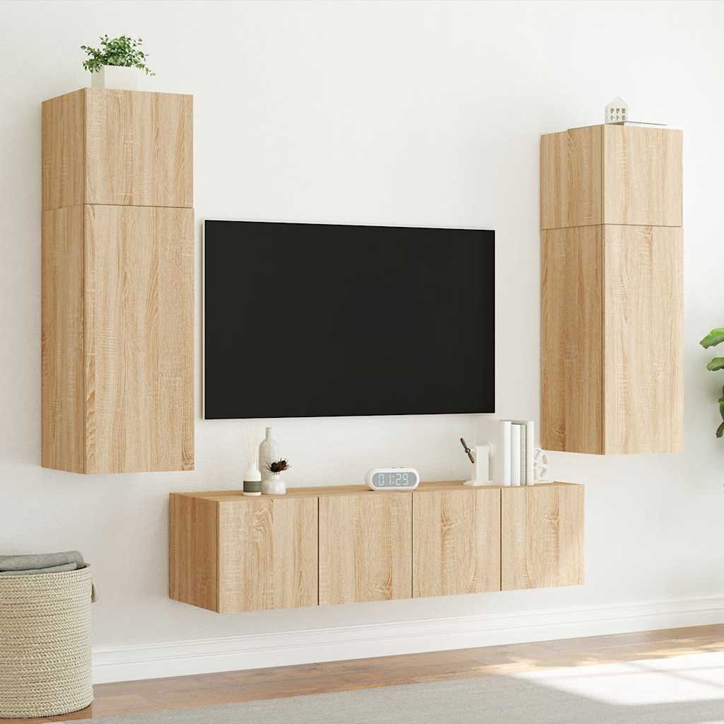 TV Wall Cabinet with LED Lights Sonoma Oak 80x35x31 cm