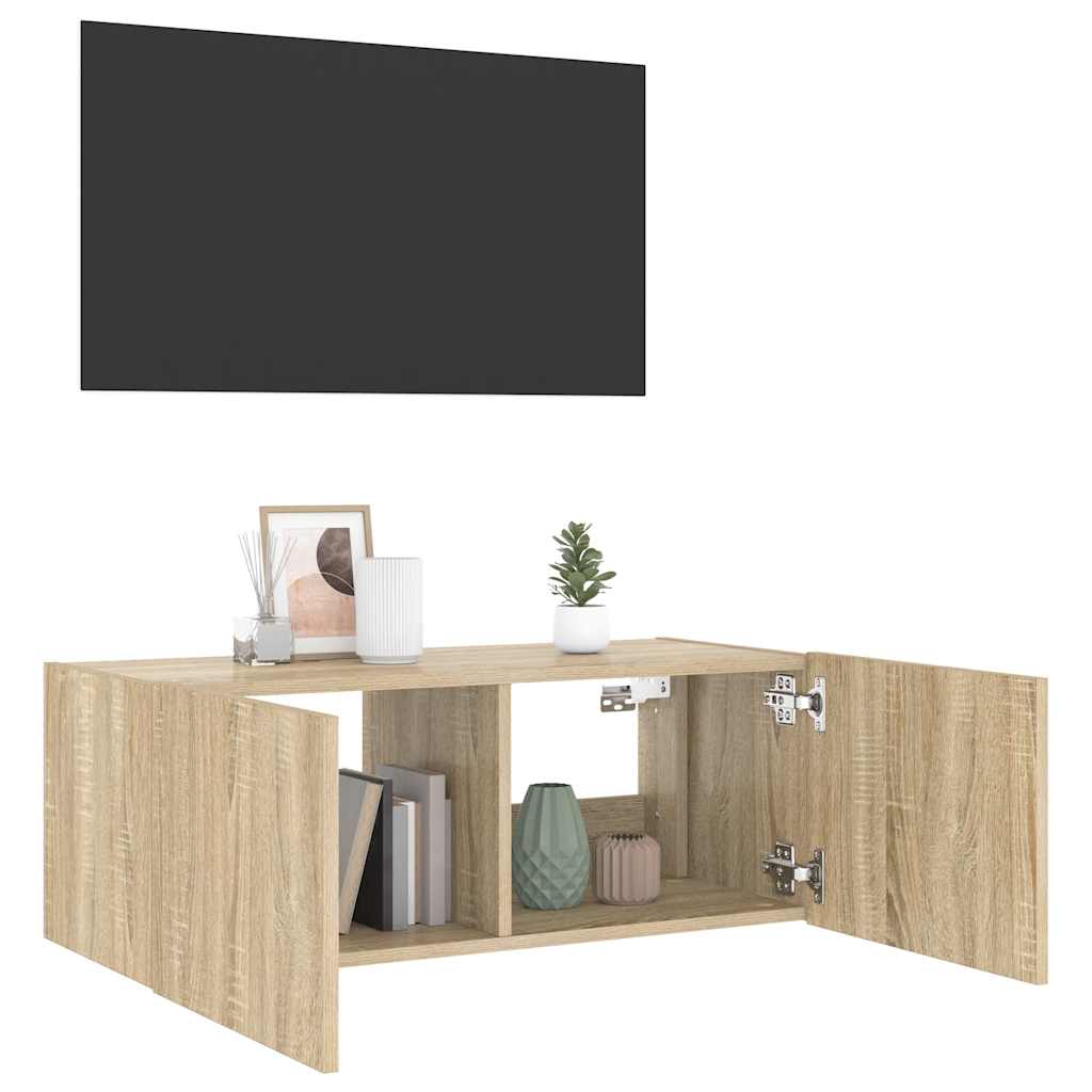 TV Wall Cabinet with LED Lights Sonoma Oak 80x35x31 cm