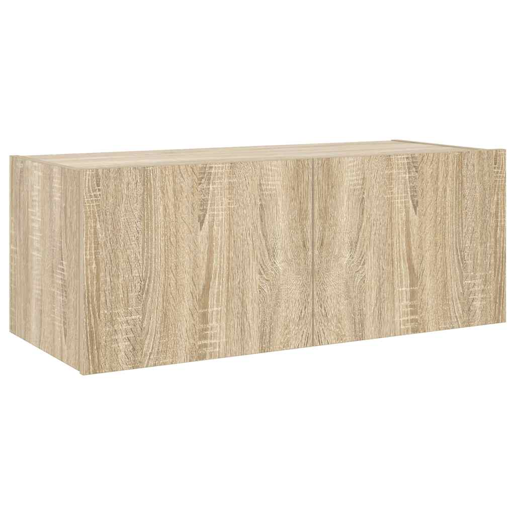 TV Wall Cabinet with LED Lights Sonoma Oak 80x35x31 cm