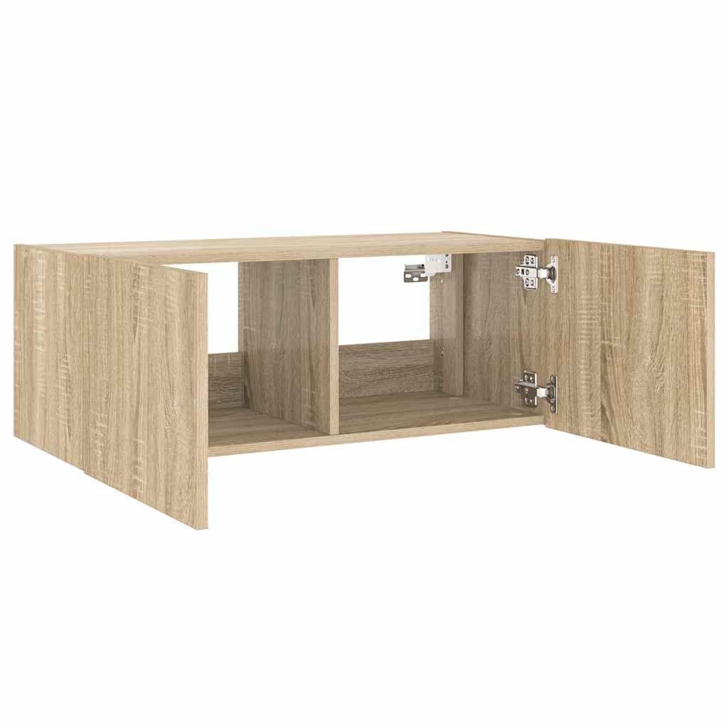 TV Wall Cabinet with LED Lights Sonoma Oak 80x35x31 cm