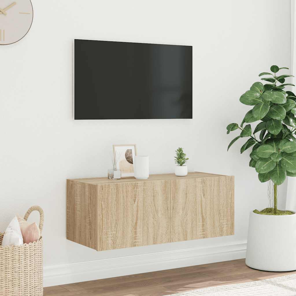 TV Wall Cabinet with LED Lights Sonoma Oak 80x35x31 cm