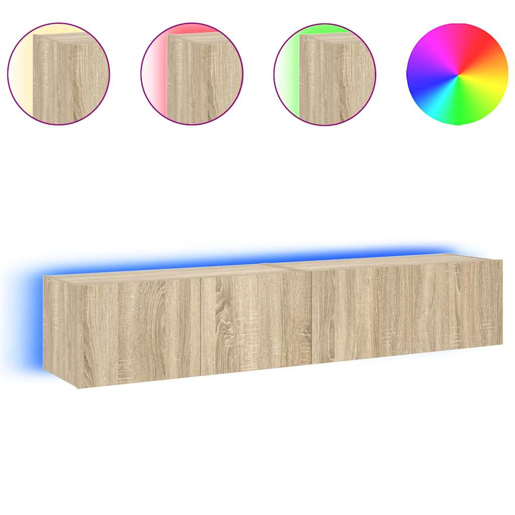 TV Wall Cabinets with LED Lights 2 pcs Sonoma Oak 80x35x31 cm