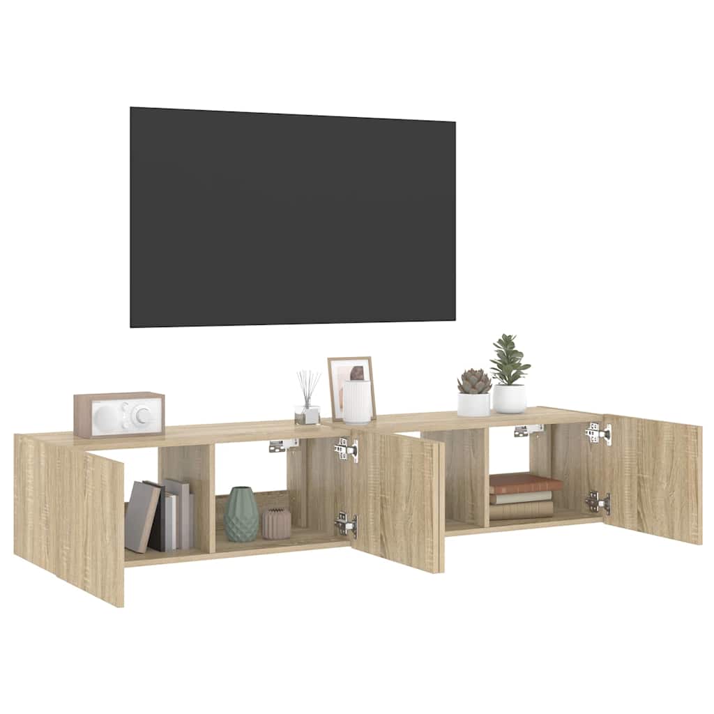 TV Wall Cabinets with LED Lights 2 pcs Sonoma Oak 80x35x31 cm