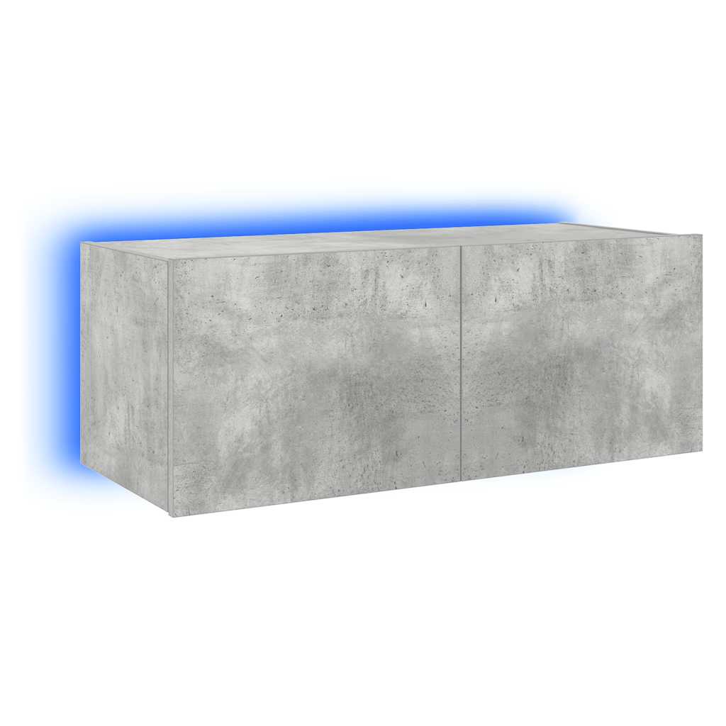 TV Wall Cabinet with LED Lights Concrete Grey 80x35x31 cm