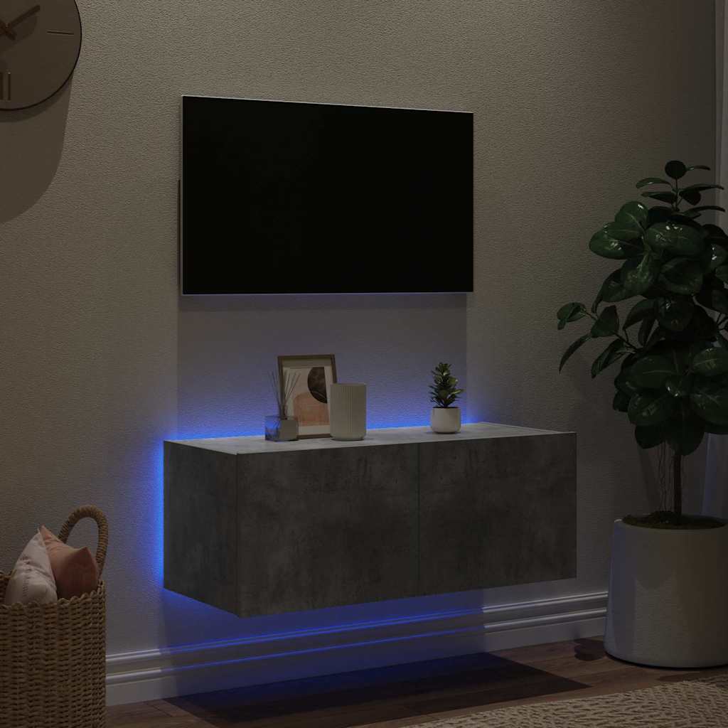TV Wall Cabinet with LED Lights Concrete Grey 80x35x31 cm