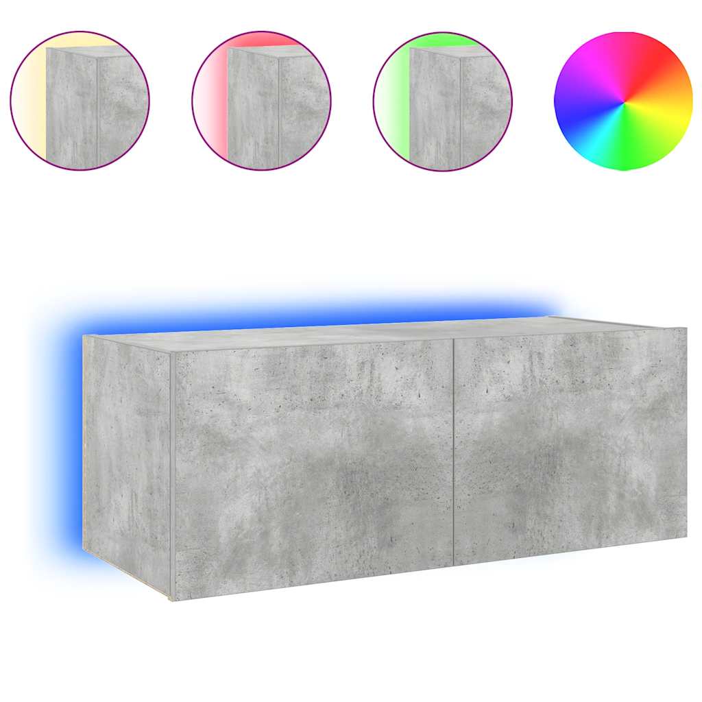 TV Wall Cabinet with LED Lights Concrete Grey 80x35x31 cm