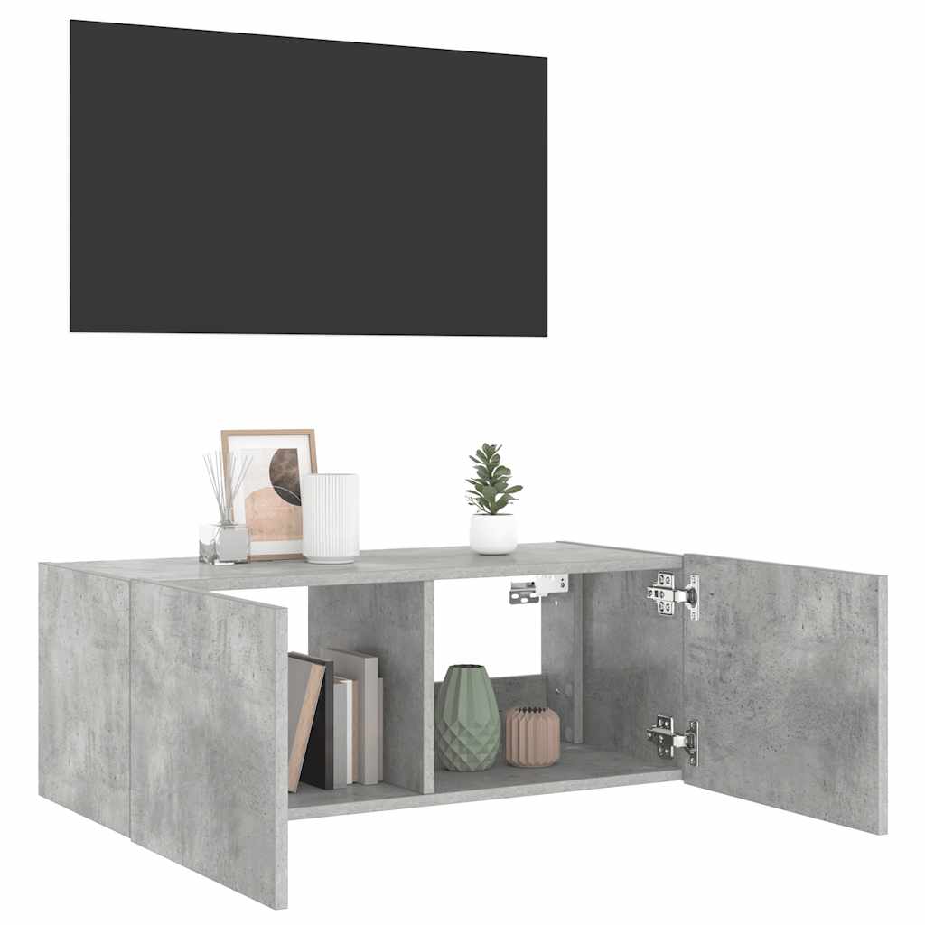 TV Wall Cabinet with LED Lights Concrete Grey 80x35x31 cm