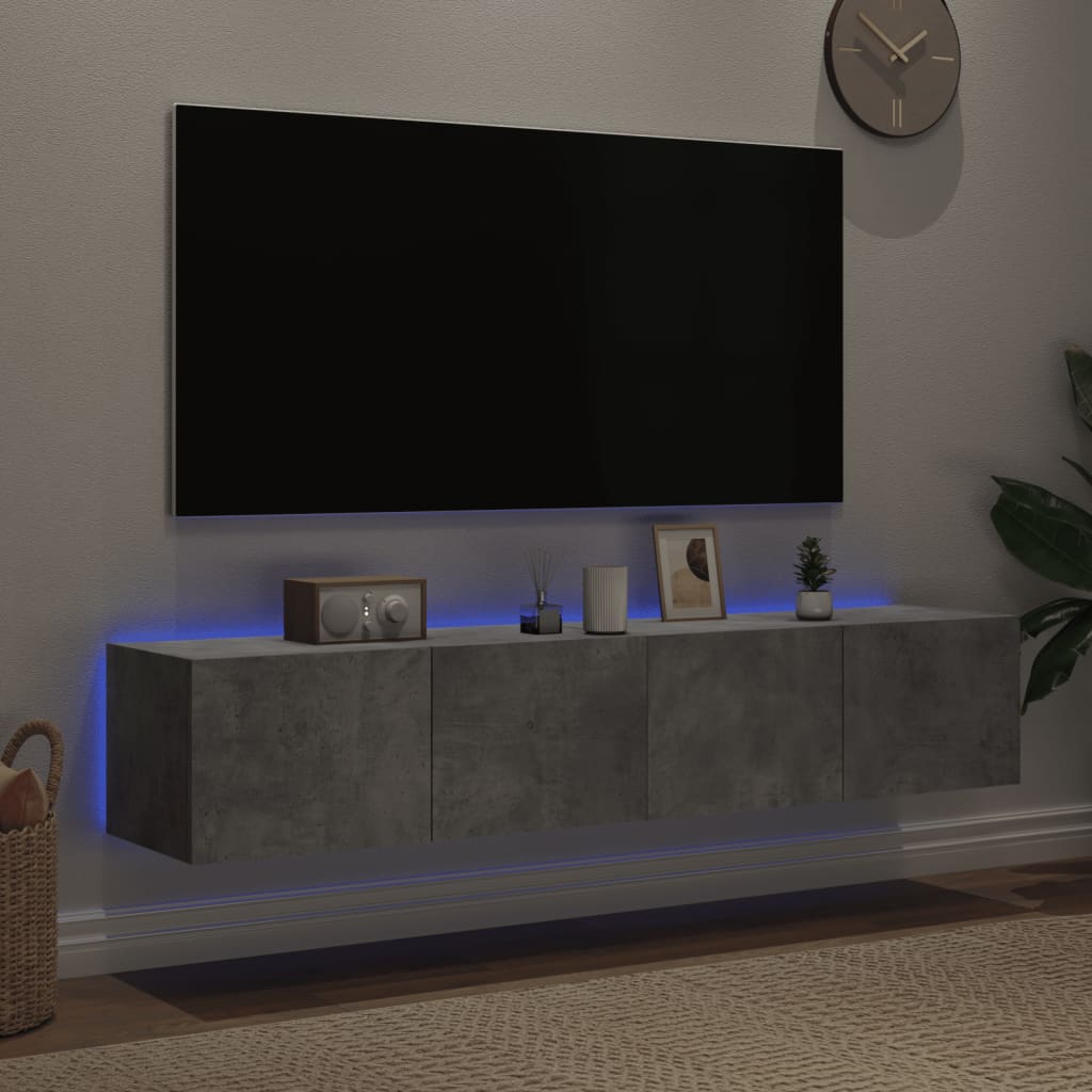 vidaXL TV Wall Cabinets with LED Lights 2 pcs Concrete Grey 80x35x31 cm