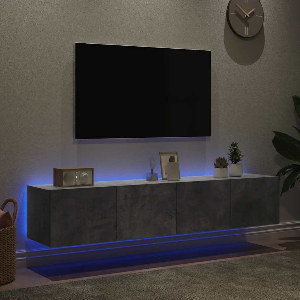TV Wall Cabinets with LED Lights 2 pcs Concrete Grey 80x35x31 cm