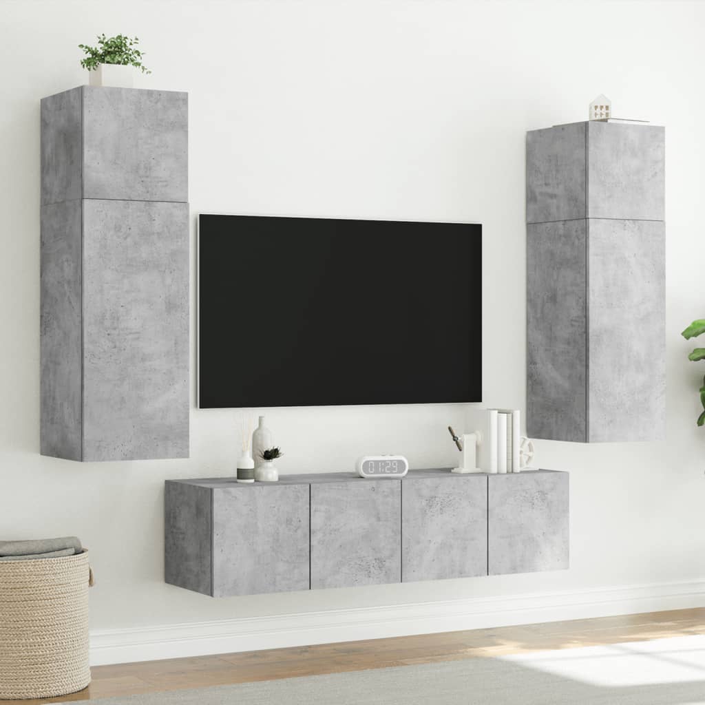 vidaXL TV Wall Cabinets with LED Lights 2 pcs Concrete Grey 80x35x31 cm