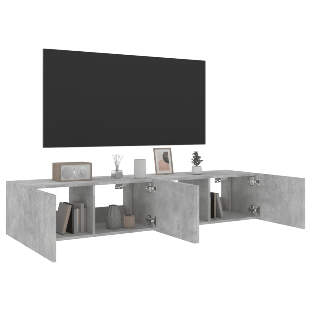 vidaXL TV Wall Cabinets with LED Lights 2 pcs Concrete Grey 80x35x31 cm