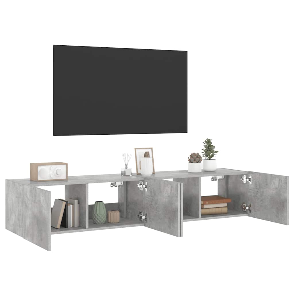 TV Wall Cabinets with LED Lights 2 pcs Concrete Grey 80x35x31 cm
