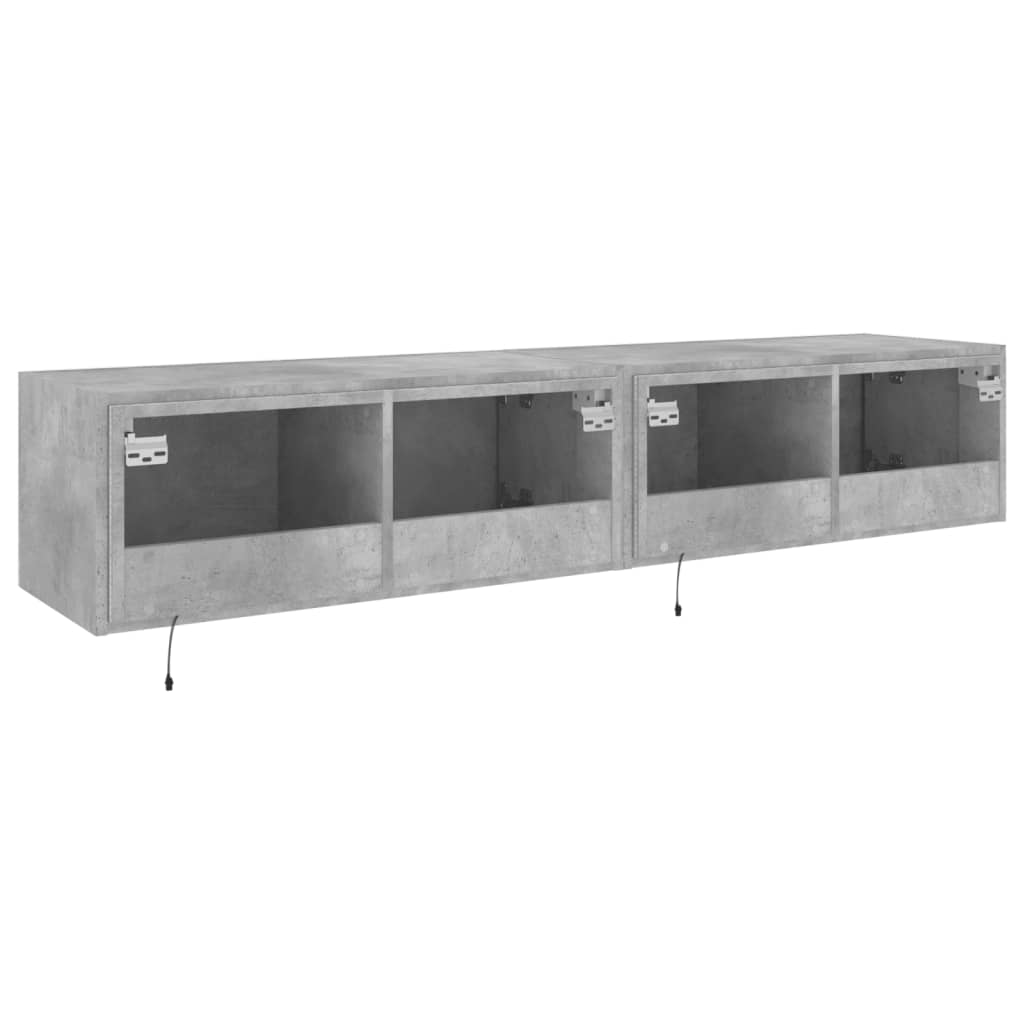 vidaXL TV Wall Cabinets with LED Lights 2 pcs Concrete Grey 80x35x31 cm