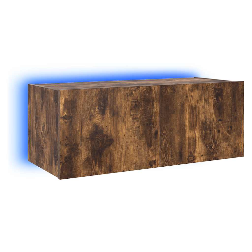 TV Wall Cabinet with LED Lights Smoked Oak 80x35x31 cm