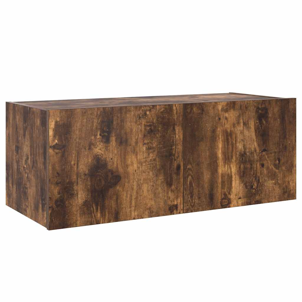 TV Wall Cabinet with LED Lights Smoked Oak 80x35x31 cm