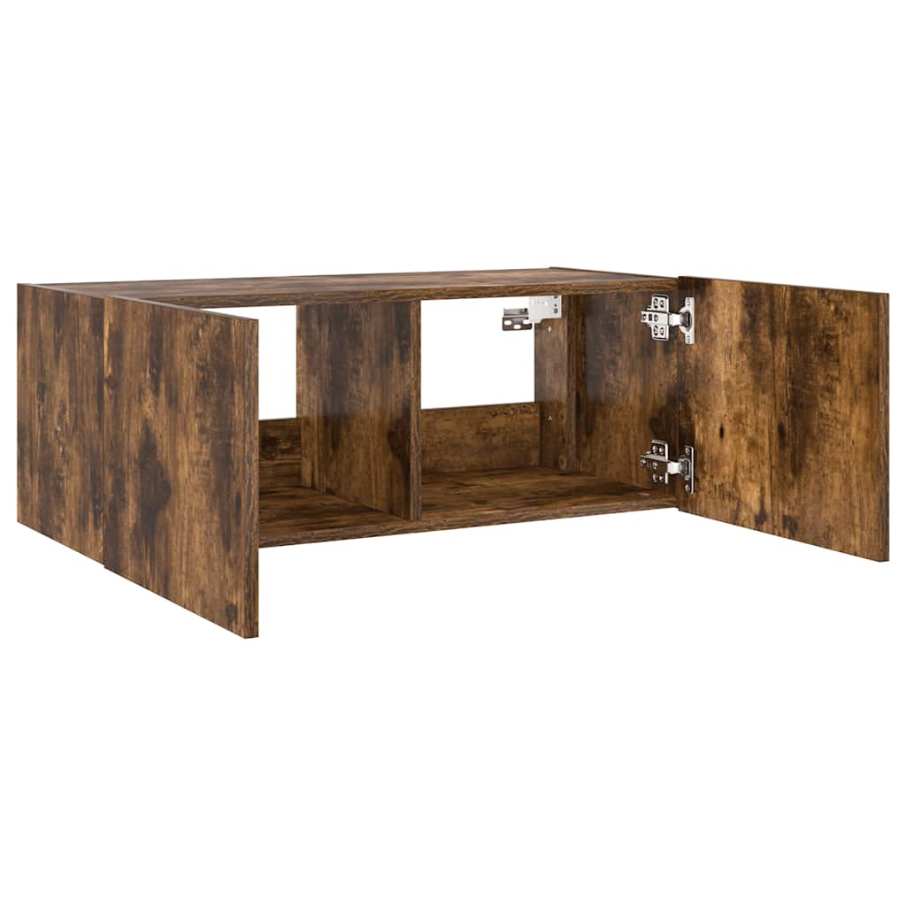 TV Wall Cabinet with LED Lights Smoked Oak 80x35x31 cm