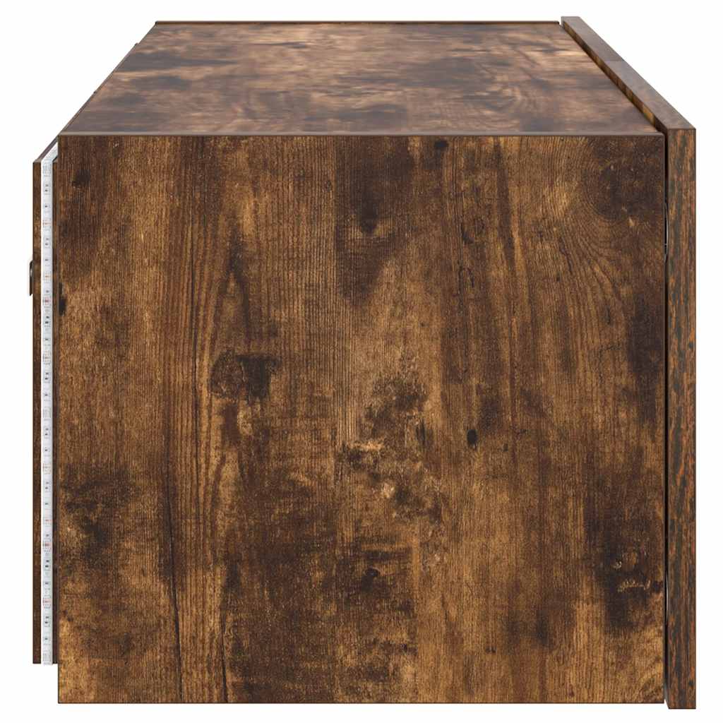 TV Wall Cabinet with LED Lights Smoked Oak 80x35x31 cm