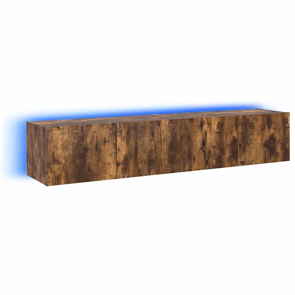TV Wall Cabinets with LED Lights 2 pcs Smoked Oak 80x35x31 cm