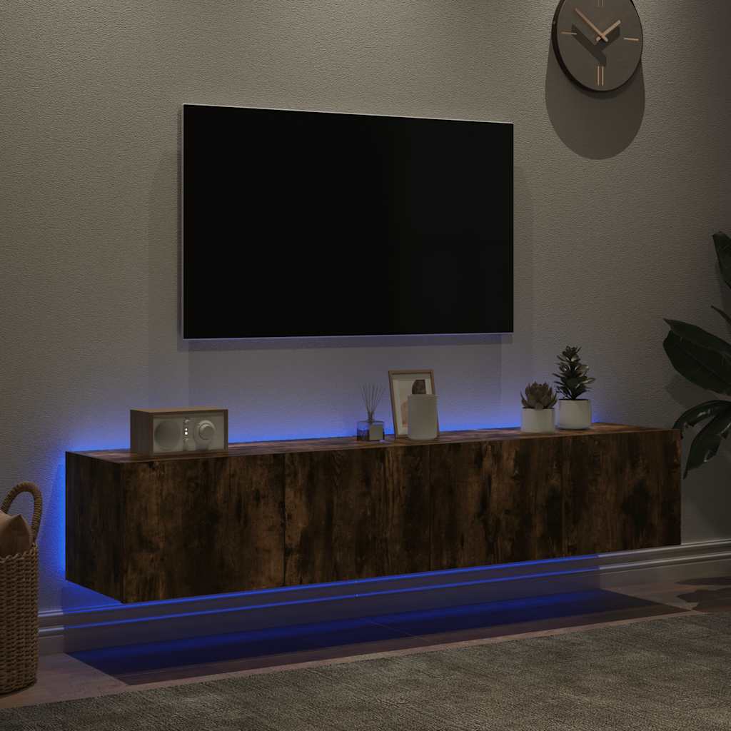 TV Wall Cabinets with LED Lights 2 pcs Smoked Oak 80x35x31 cm
