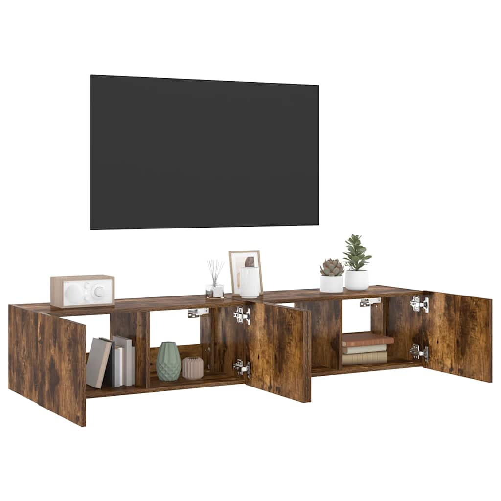 TV Wall Cabinets with LED Lights 2 pcs Smoked Oak 80x35x31 cm