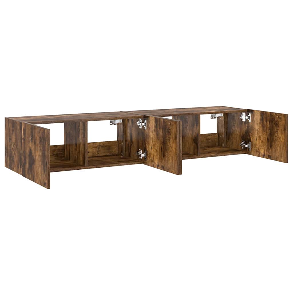 TV Wall Cabinets with LED Lights 2 pcs Smoked Oak 80x35x31 cm