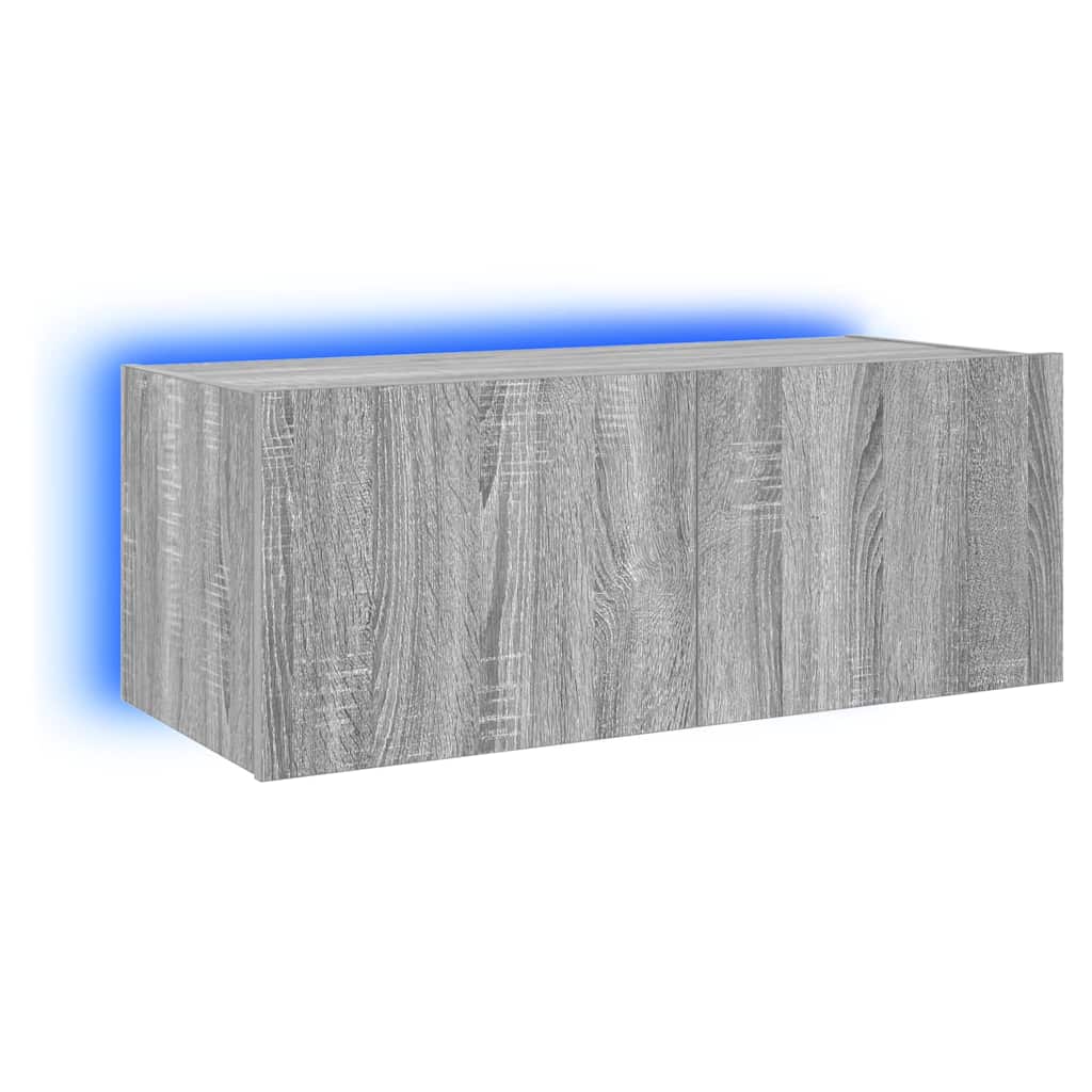 TV Wall Cabinet with LED Lights Grey Sonoma 80x35x31 cm