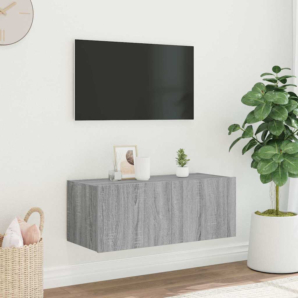 TV Wall Cabinet with LED Lights Grey Sonoma 80x35x31 cm