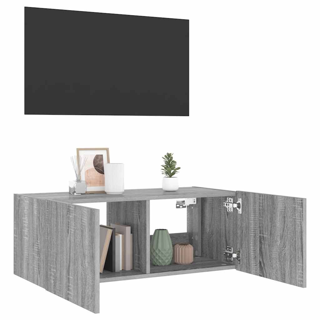 TV Wall Cabinet with LED Lights Grey Sonoma 80x35x31 cm