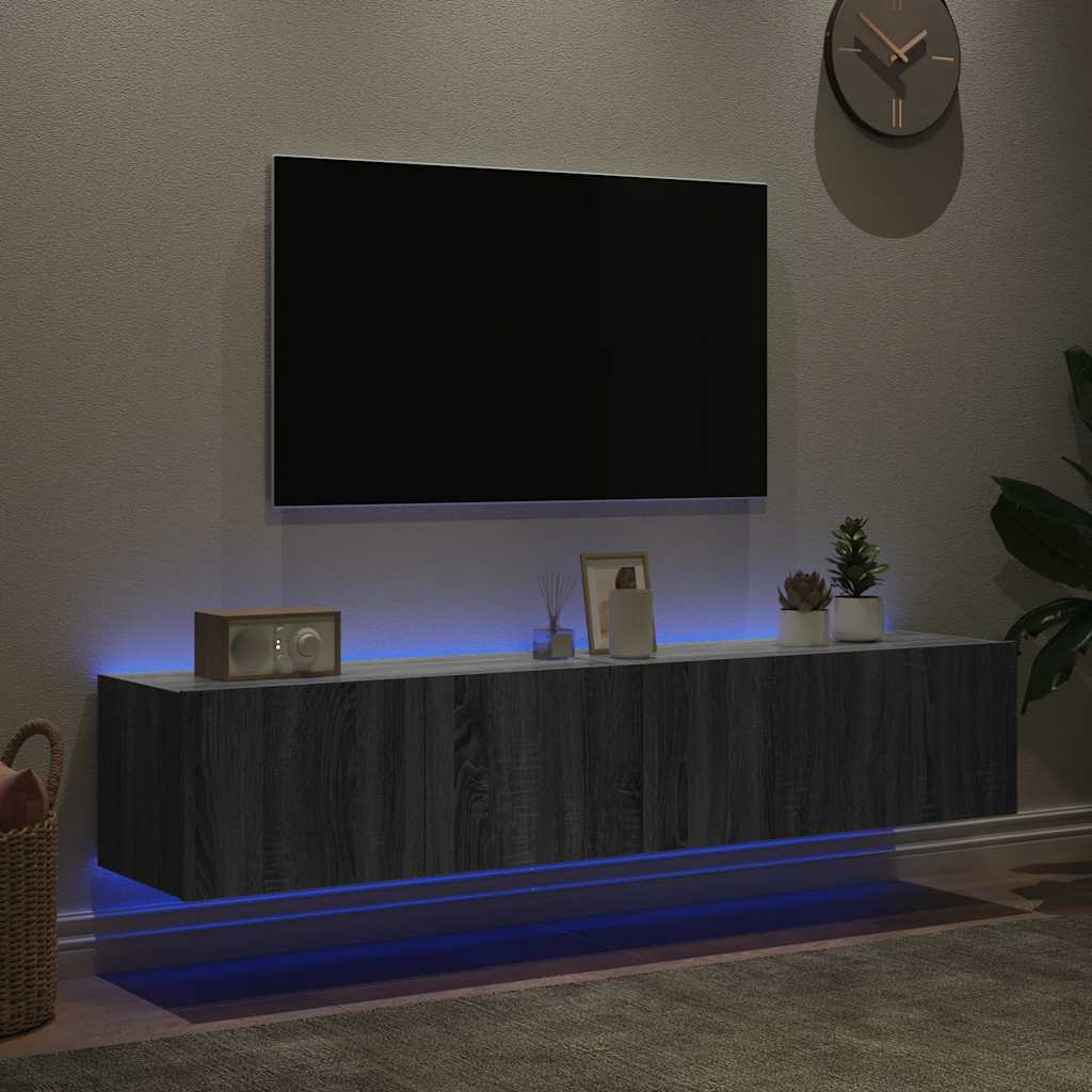 TV Wall Cabinets with LED Lights 2 pcs Grey Sonoma 80x35x31 cm