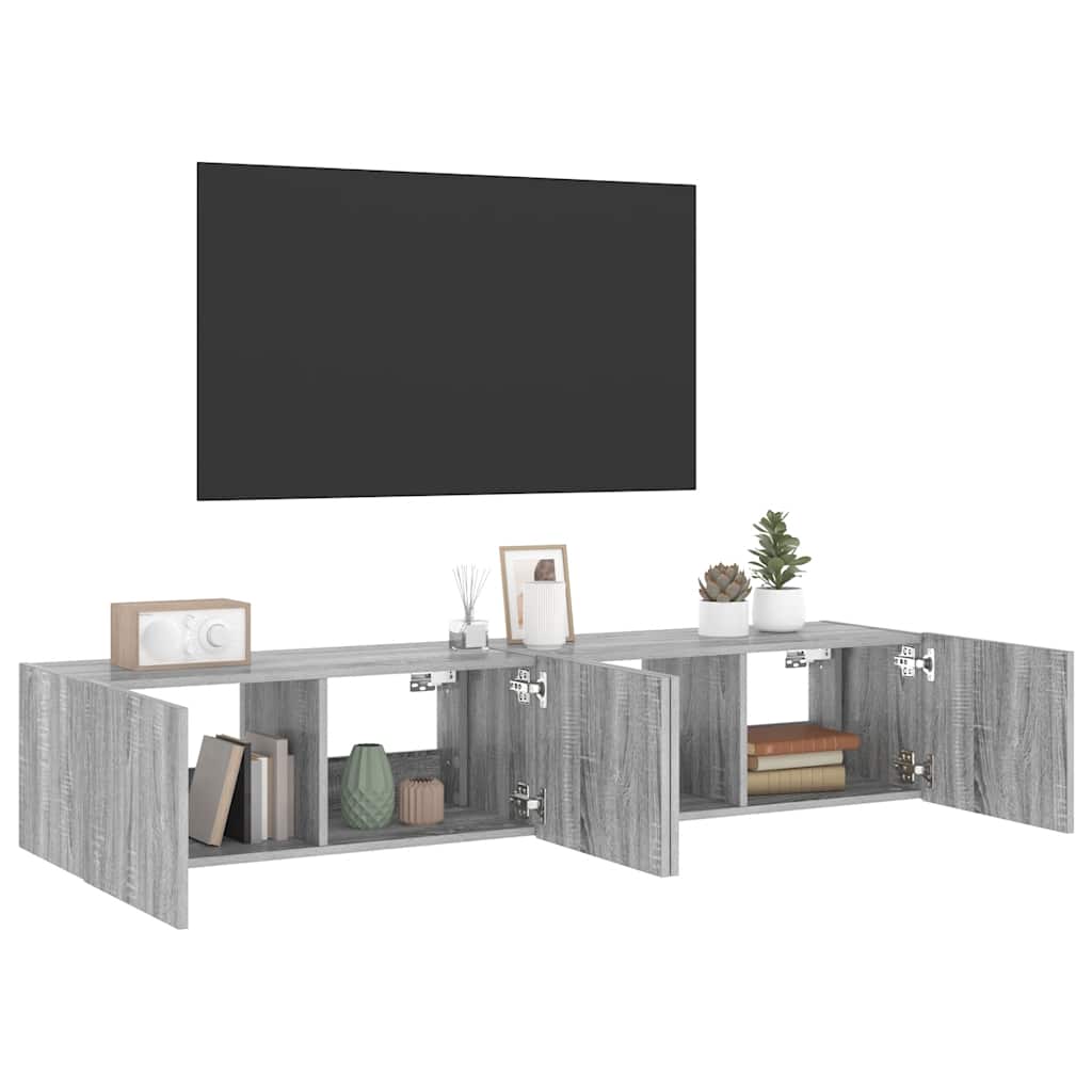 TV Wall Cabinets with LED Lights 2 pcs Grey Sonoma 80x35x31 cm