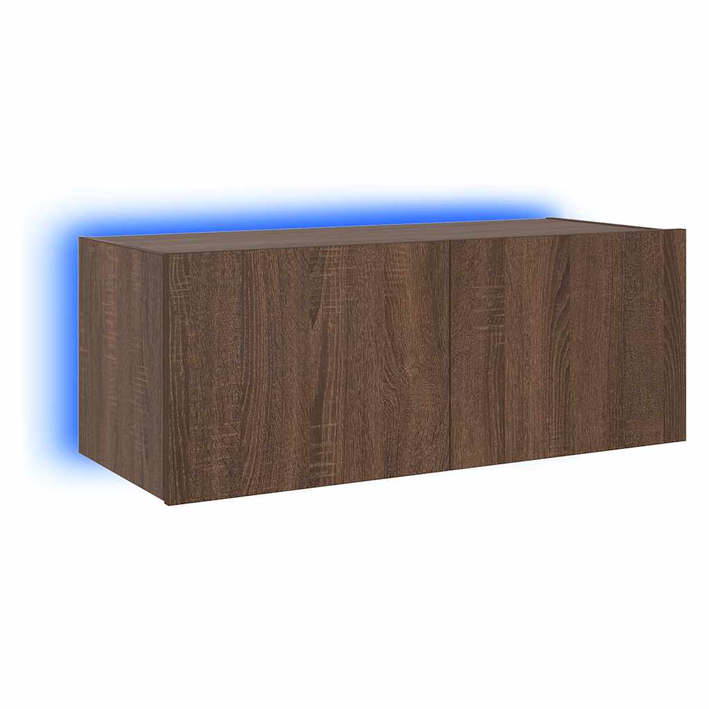 TV Wall Cabinet with LED Lights Brown Oak 80x35x31 cm