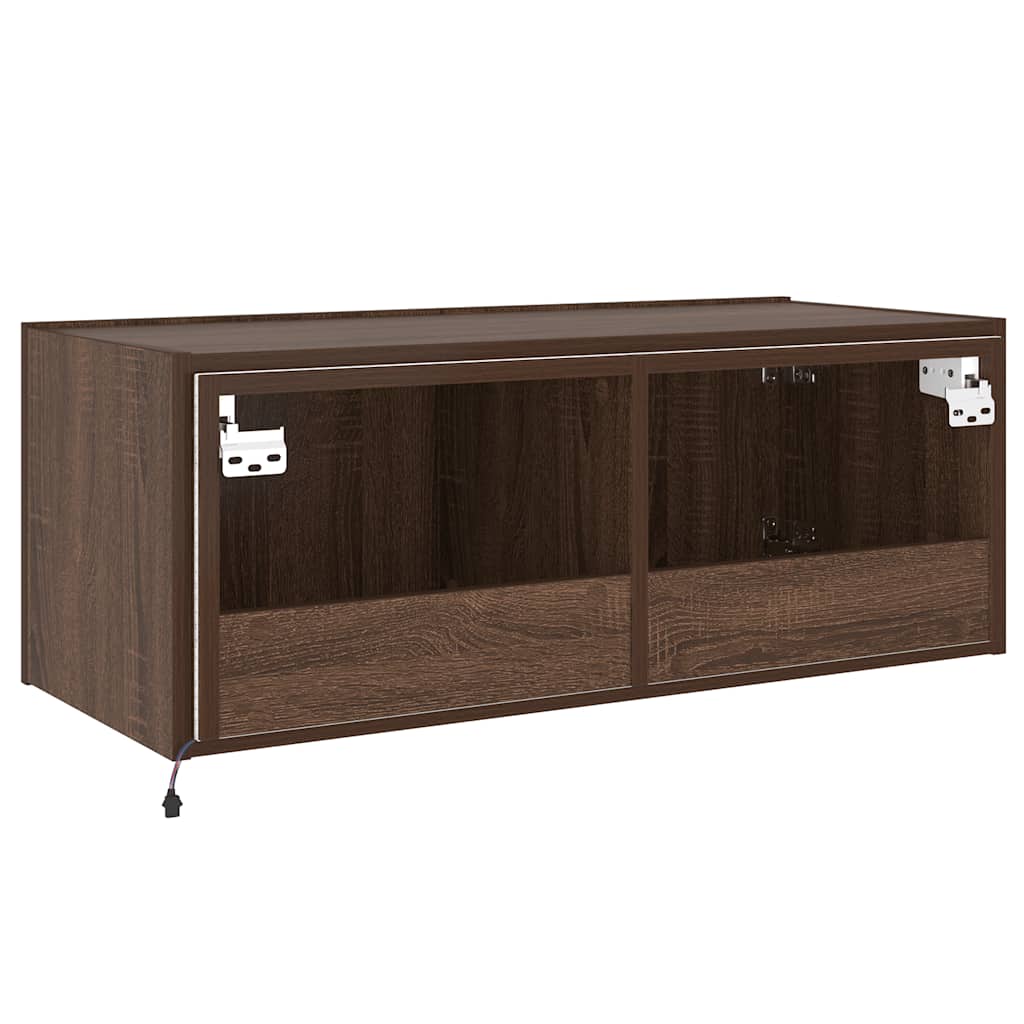 TV Wall Cabinet with LED Lights Brown Oak 80x35x31 cm