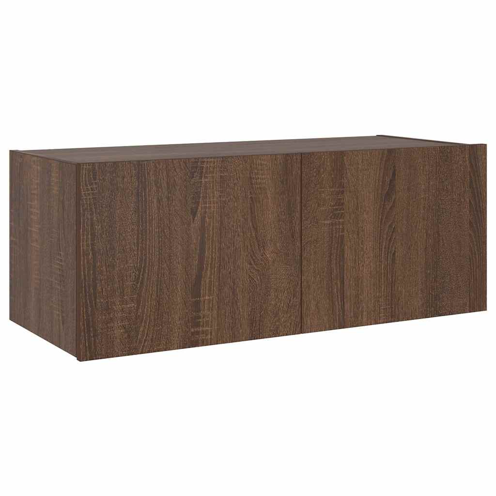 TV Wall Cabinet with LED Lights Brown Oak 80x35x31 cm