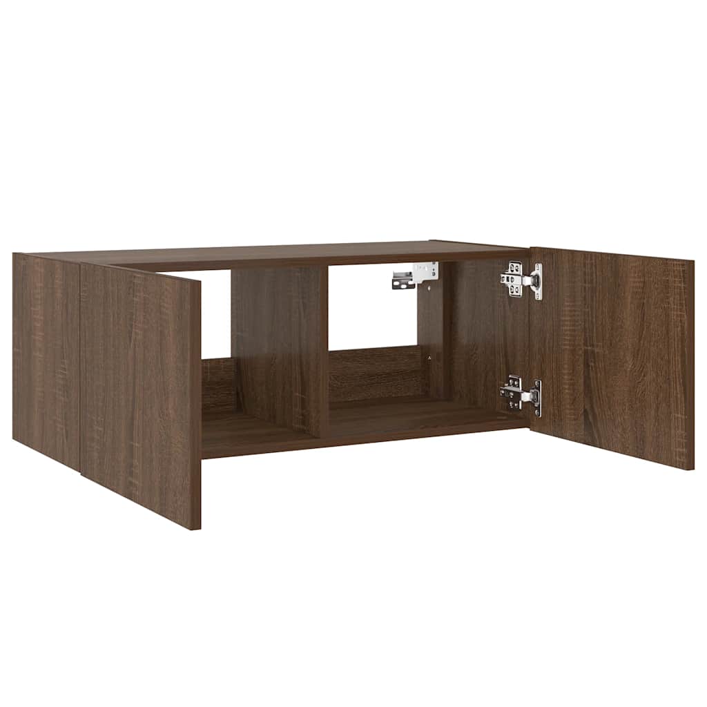 TV Wall Cabinet with LED Lights Brown Oak 80x35x31 cm